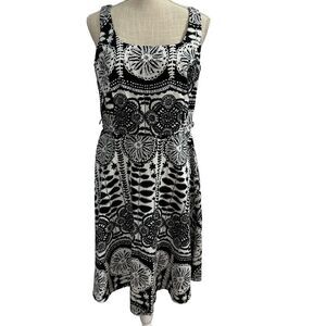 VTG Breakin Loose Fit and Flare Dress Sz 10 Black White Floral Sundress Boho Y2K